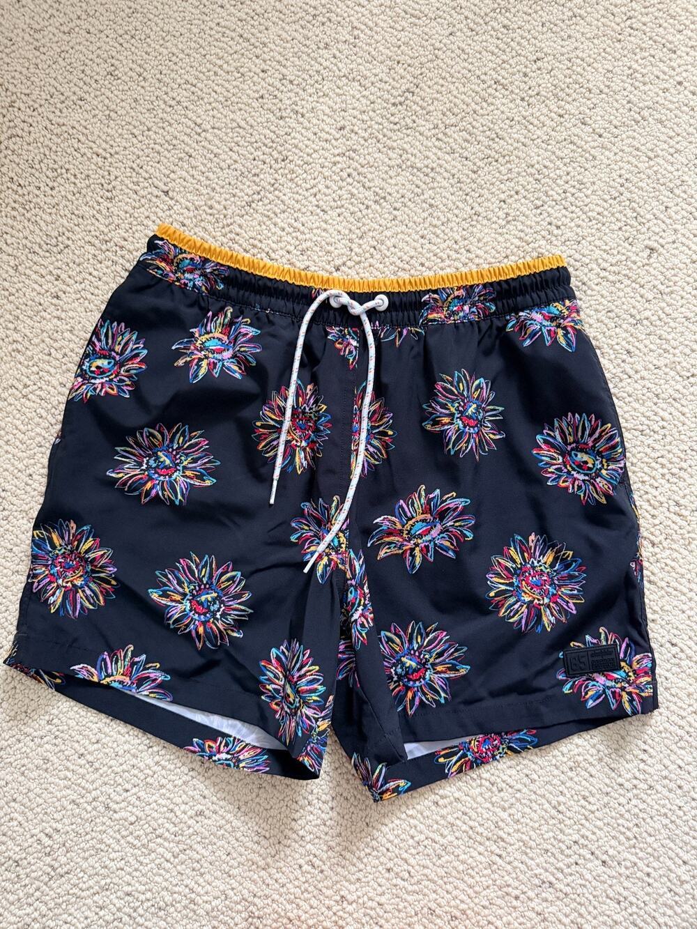 Chubbies George Kittle 85 Mens Swim Trunks Small 5" Floral Black Liner Removed